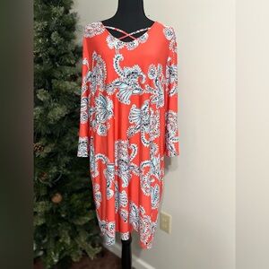 Ruby Rd. Coral and White Paisley Dress